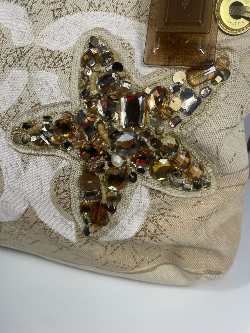 LOW START🚨Authentic Coach Audrey Limited Ed. Gold Canvas Jeweled Starfish Tote - Picture 4 of 11
